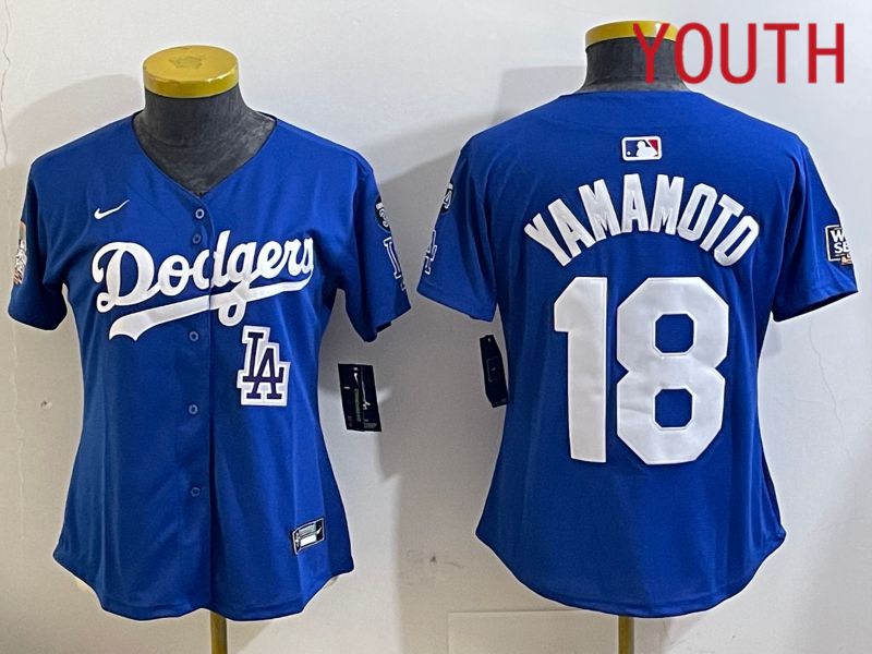 Youth Los Angeles Dodgers 18 Yamamoto Blue Game 2024 Nike MLB Jersey style 11219